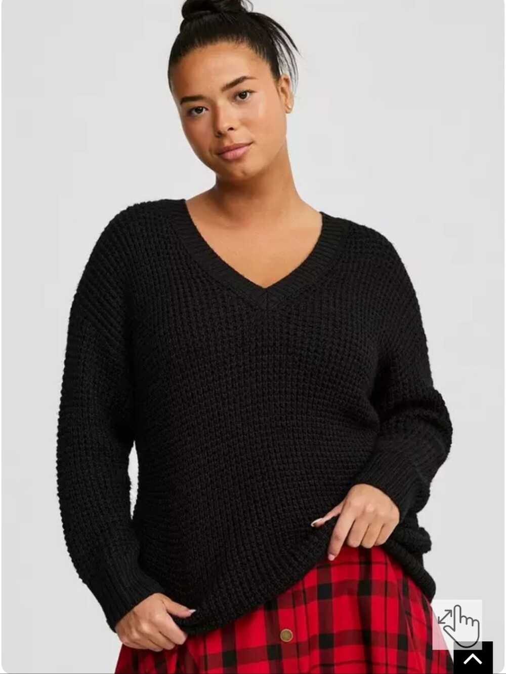 torrid Deep Black Waffle Knit V-Neck Pullover